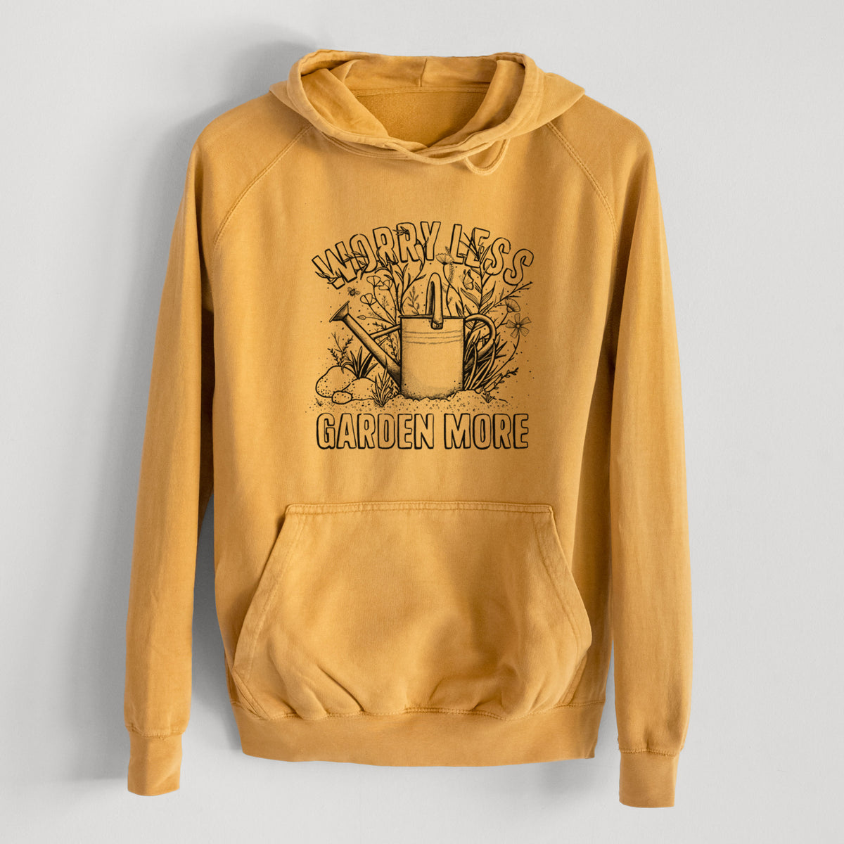 Worry Less — Garden More  - Mid-Weight Unisex Vintage 100% Cotton Hoodie