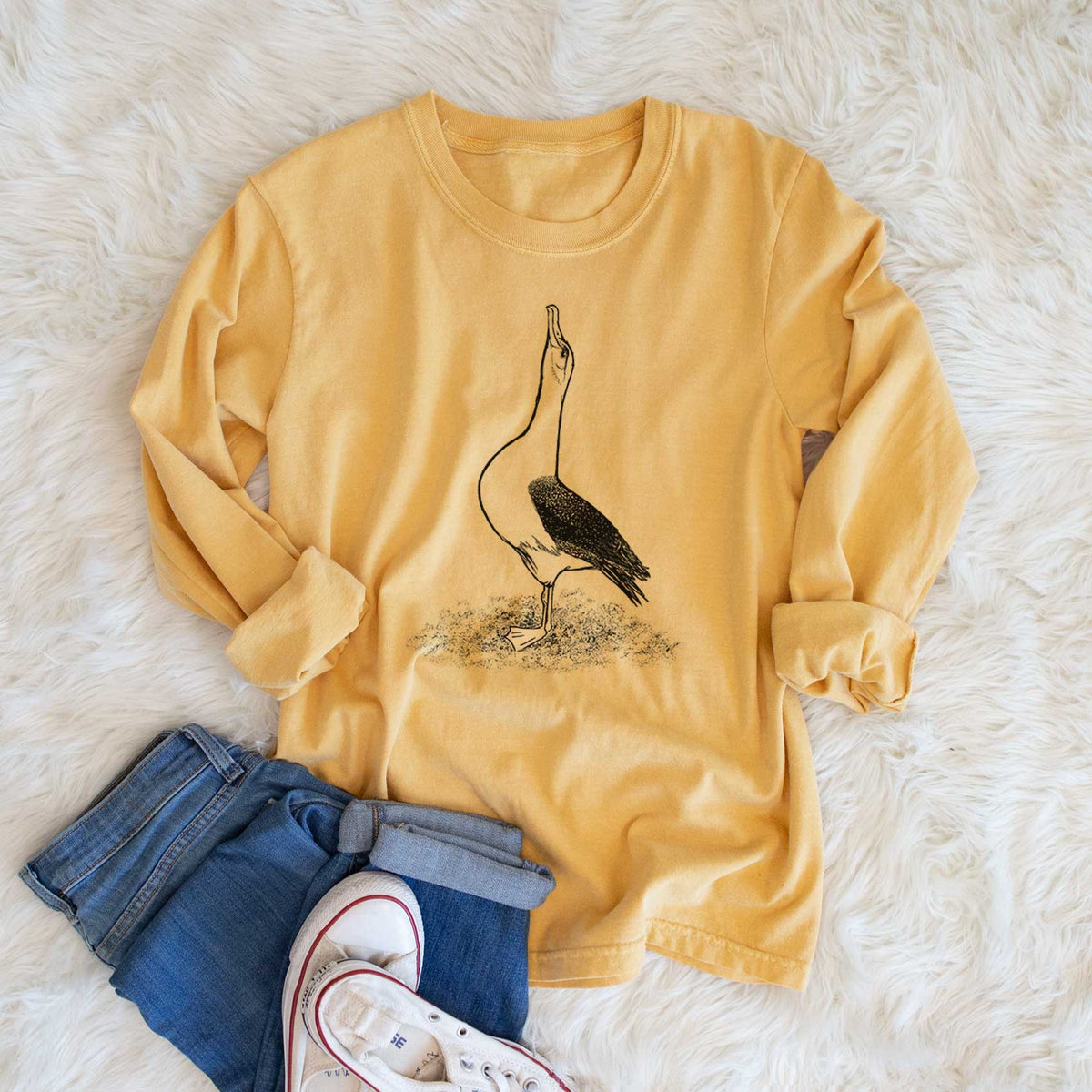 Diomedea exulans - Wandering Albatross - Men&#39;s Heavyweight 100% Cotton Long Sleeve