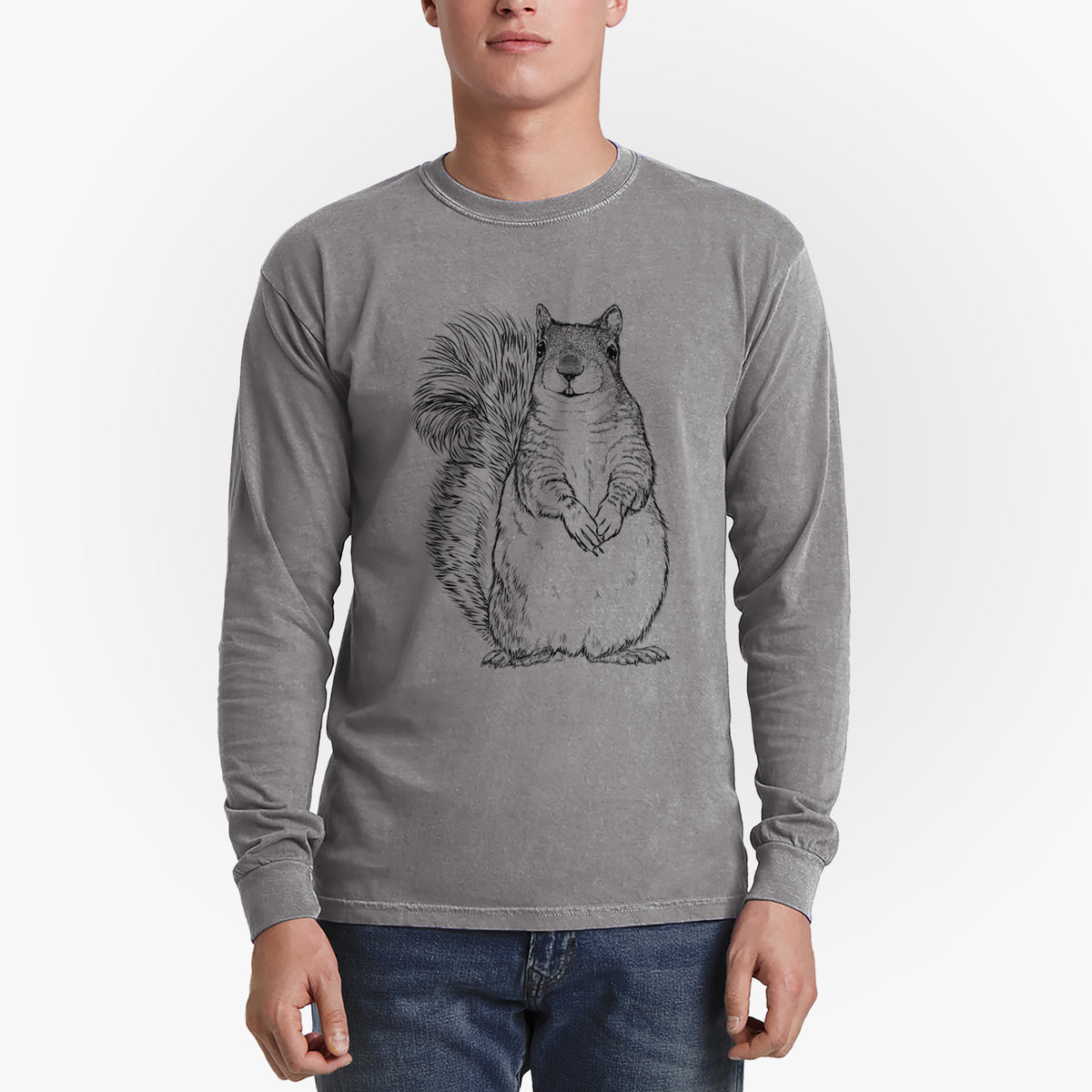 Western Grey Squirrel - Sciurus griseus - Men&#39;s Heavyweight 100% Cotton Long Sleeve