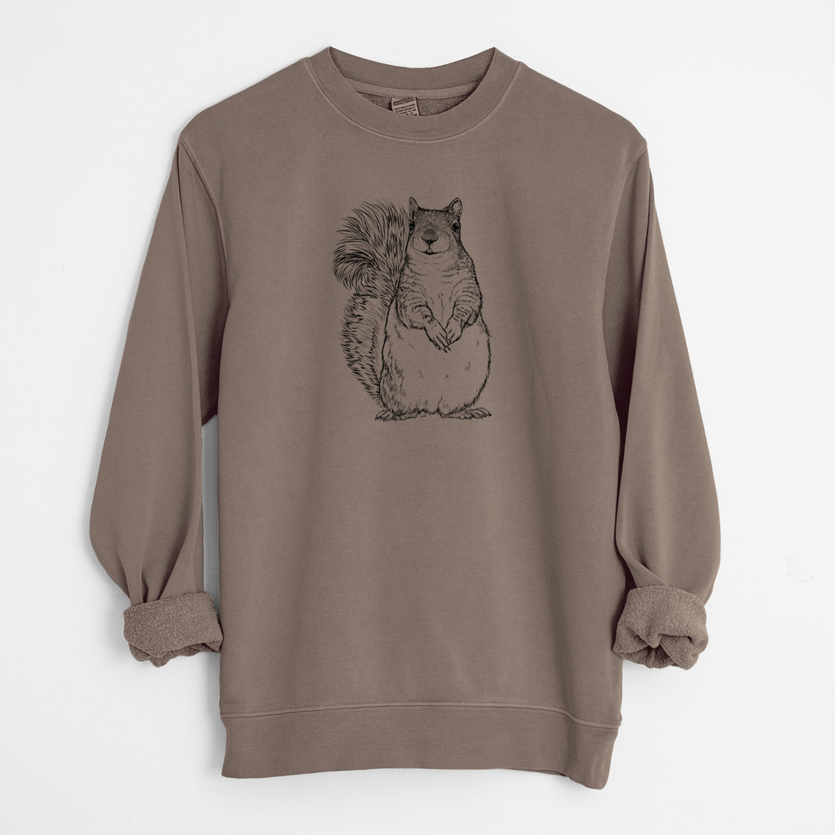 Western Grey Squirrel - Sciurus griseus - Unisex Pigment Dyed Crew Sweatshirt in Espresso Brown Color