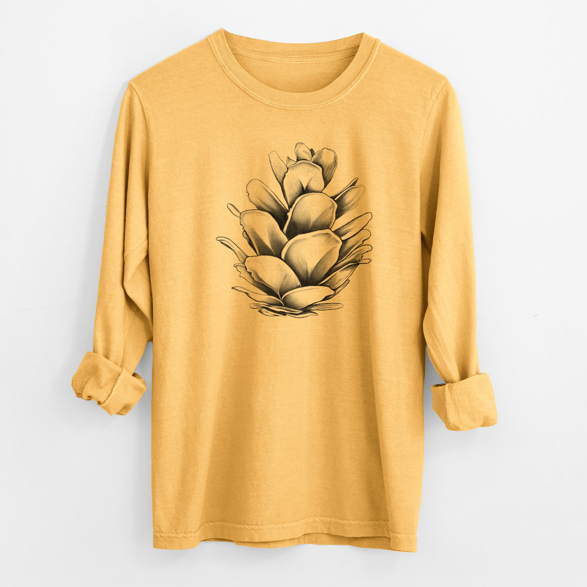 Tsuga heterophylla - Western Hemlock Pine Cone - Men&#39;s Heavyweight 100% Cotton Long Sleeve