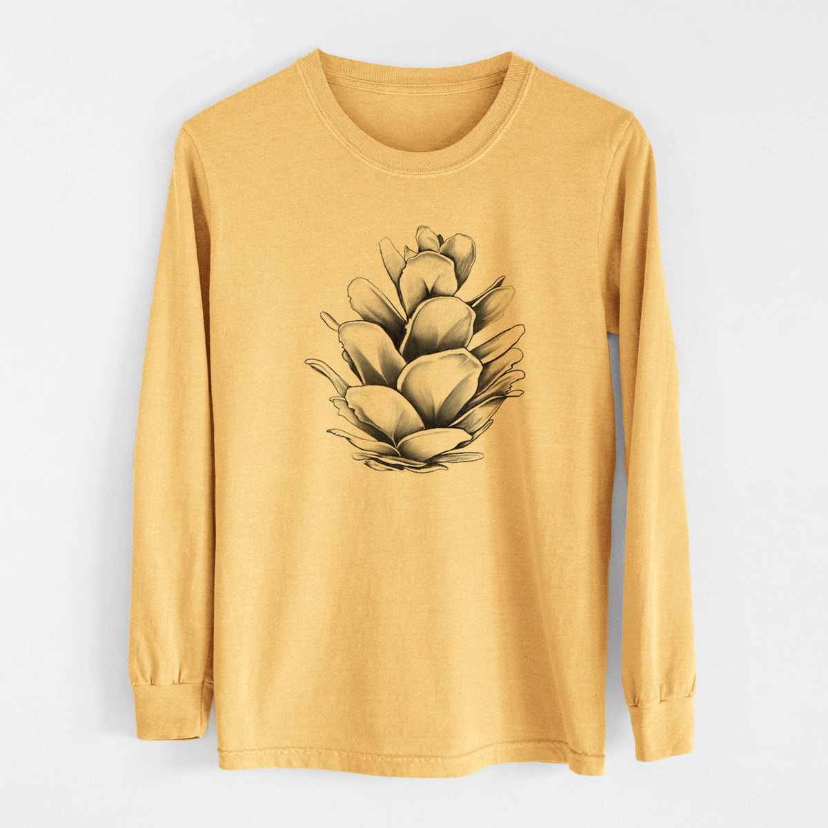 Tsuga heterophylla - Western Hemlock Pine Cone - Men&#39;s Heavyweight 100% Cotton Long Sleeve