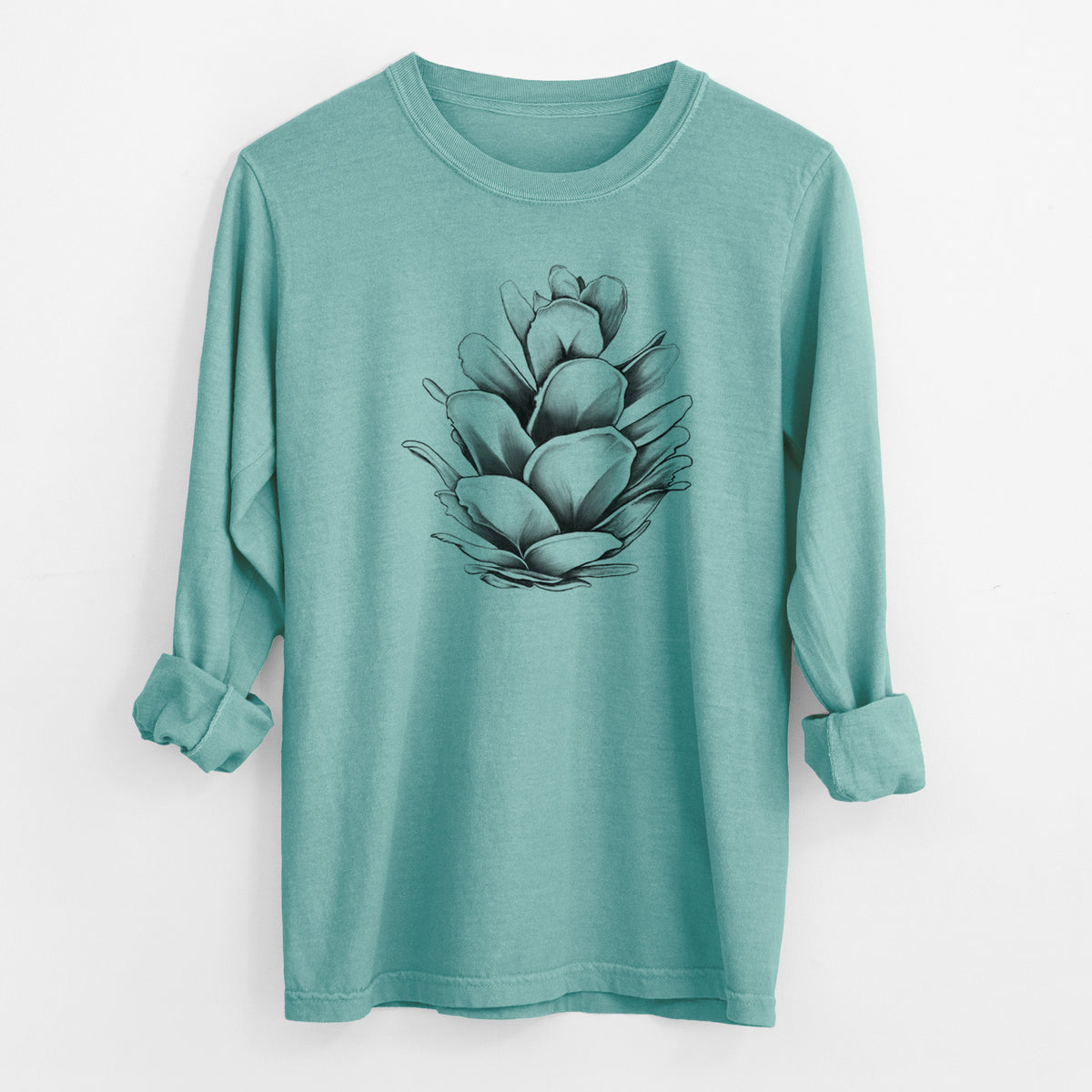 Tsuga heterophylla - Western Hemlock Pine Cone - Men&#39;s Heavyweight 100% Cotton Long Sleeve