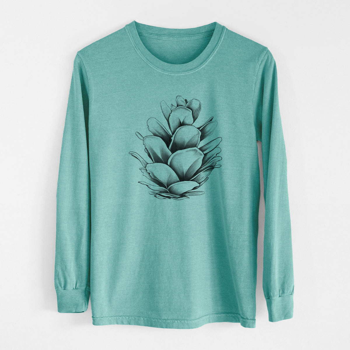 Tsuga heterophylla - Western Hemlock Pine Cone - Men&#39;s Heavyweight 100% Cotton Long Sleeve