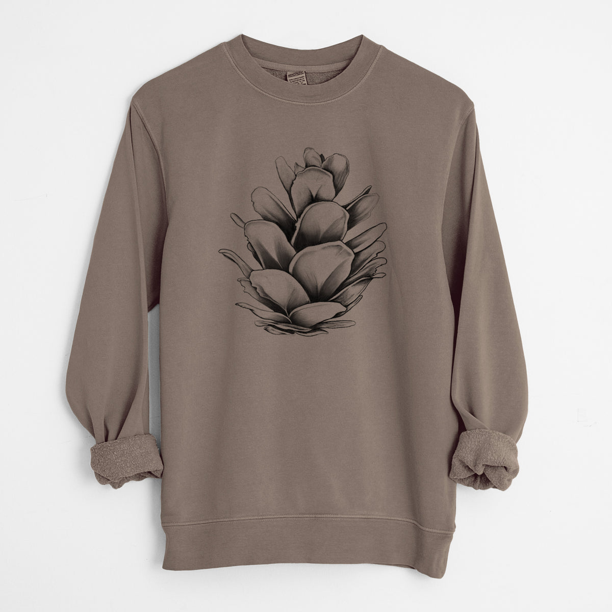 Tsuga heterophylla - Western Hemlock Pine Cone - Unisex Pigment Dyed Crew Sweatshirt in Espresso Brown Color