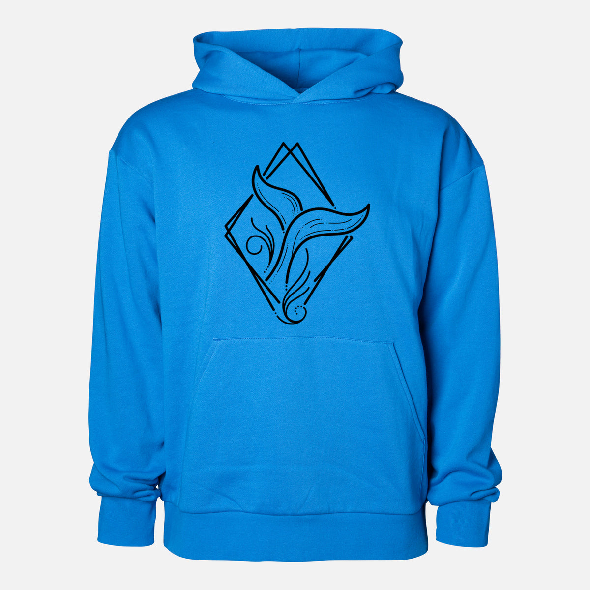 Whale Diamond - Statement Midweight Hoodie in Azure Blue, shown from the front with the design printed on the chest above a front kangaroo pocket.