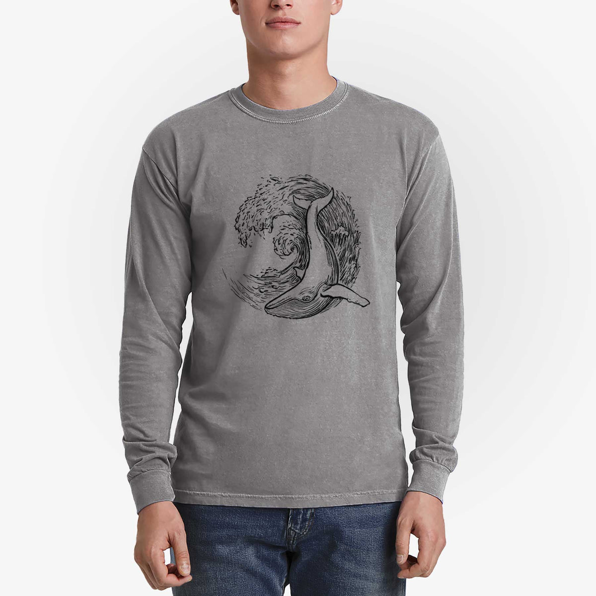 Whale Wave - Men&#39;s Heavyweight 100% Cotton Long Sleeve