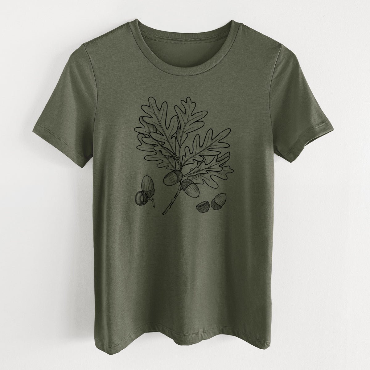 White Oak Branch with Acorns - Quercus alba - Women's Lightweight Relaxed Fit 100% Cotton Crewneck