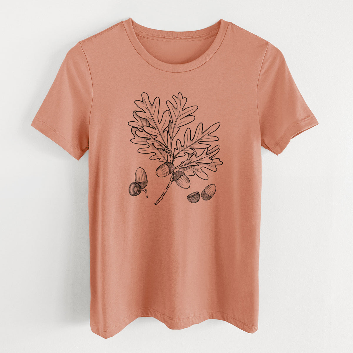 White Oak Branch with Acorns - Quercus alba - Women's Lightweight Relaxed Fit 100% Cotton Crewneck
