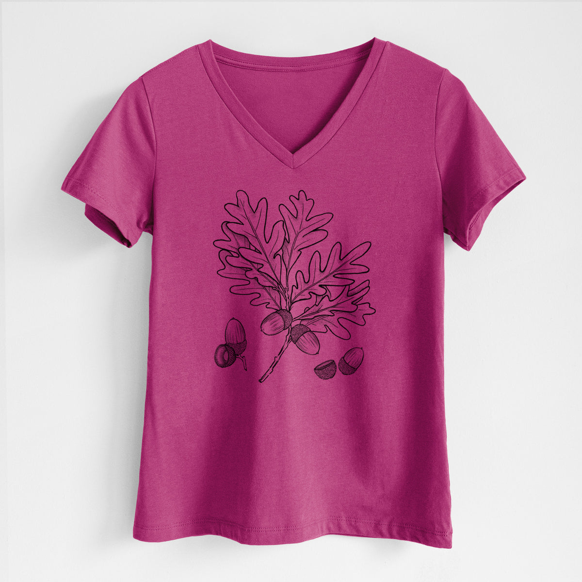 White Oak Branch with Acorns - Quercus alba - Women's Lightweight Relaxed Fit 100% Cotton V-neck