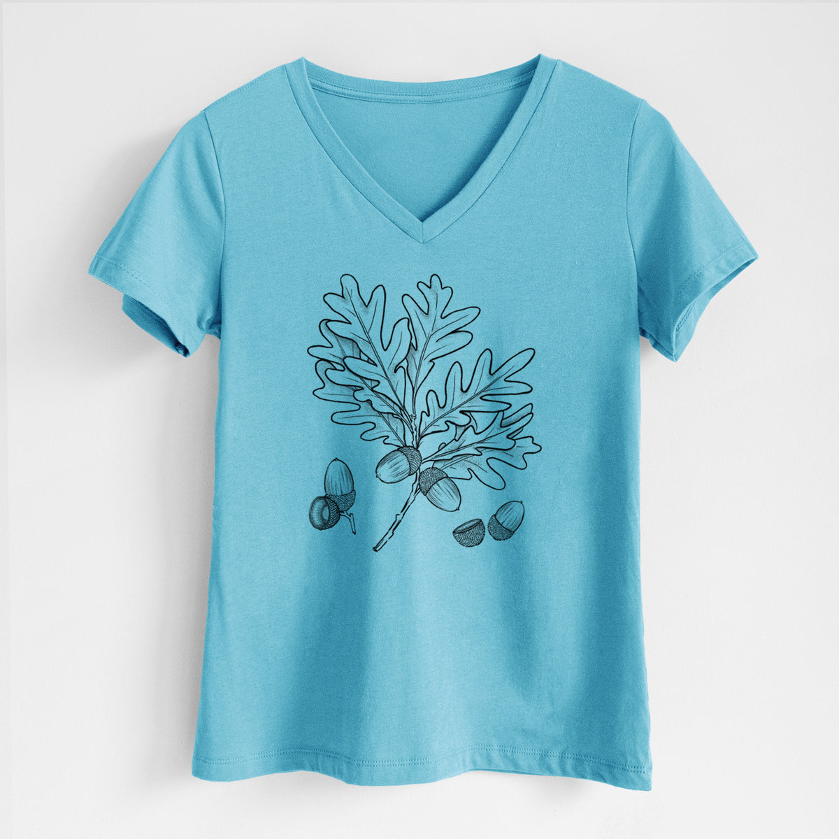 White Oak Branch with Acorns - Quercus alba - Women's Lightweight Relaxed Fit 100% Cotton V-neck