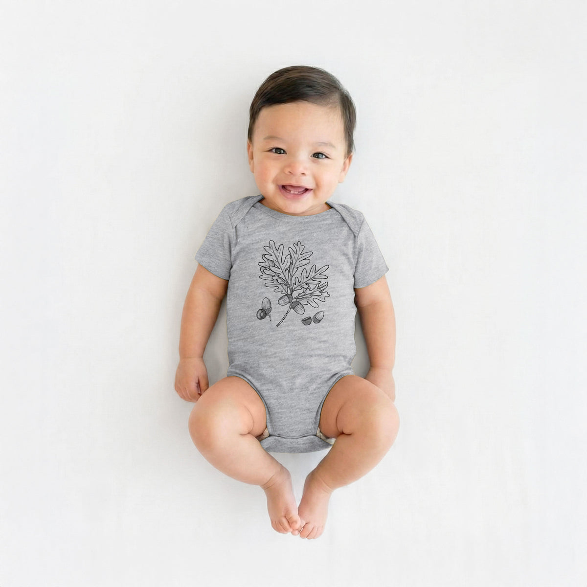 White Oak Branch with Acorns - Quercus alba - Baby Fine Jersey Bodysuit