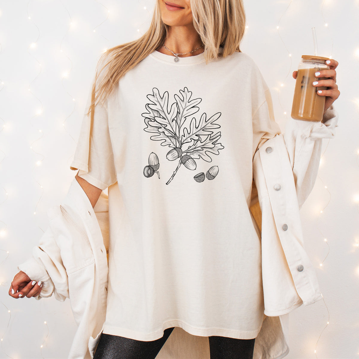 White Oak Branch with Acorns - Quercus alba - Unisex Comfort Colors Garment-Dyed Heavyweight T-shirt