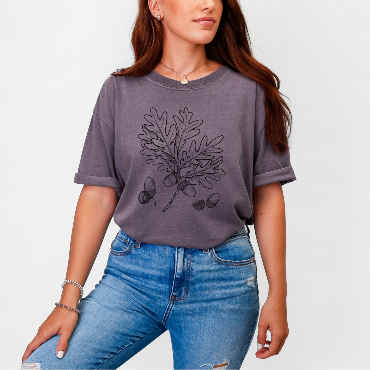 White Oak Branch with Acorns - Quercus alba - Unisex Comfort Colors Garment-Dyed Heavyweight T-shirt