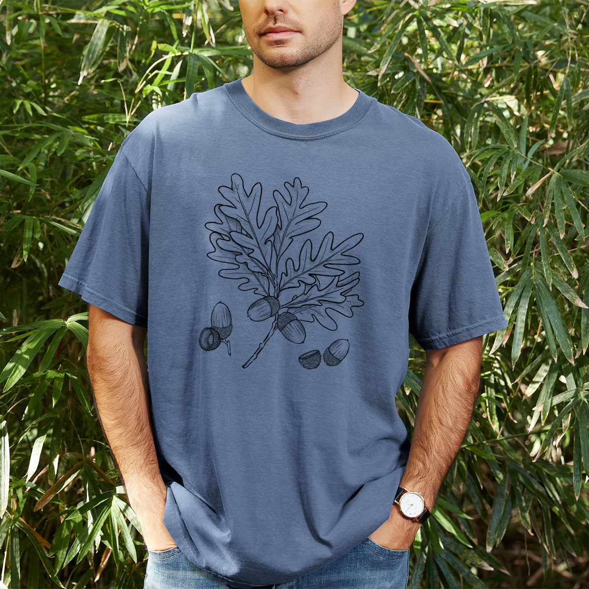 White Oak Branch with Acorns - Quercus alba - Unisex Comfort Colors Garment-Dyed Heavyweight T-shirt