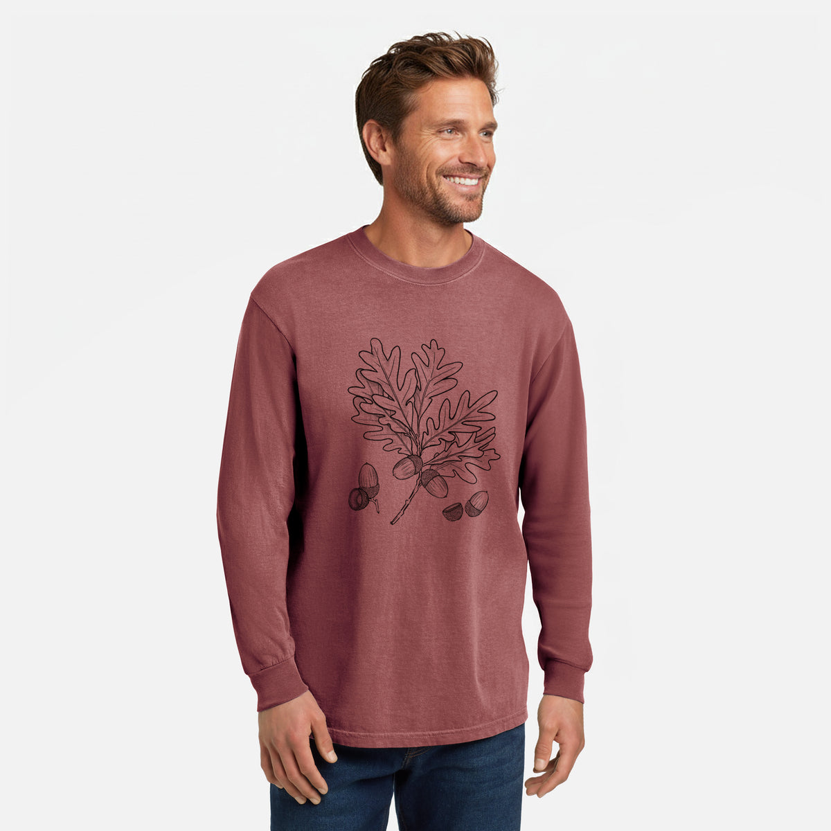 White Oak Branch with Acorns - Quercus alba - Unisex Comfort Colors 100% Cotton Long Sleeve