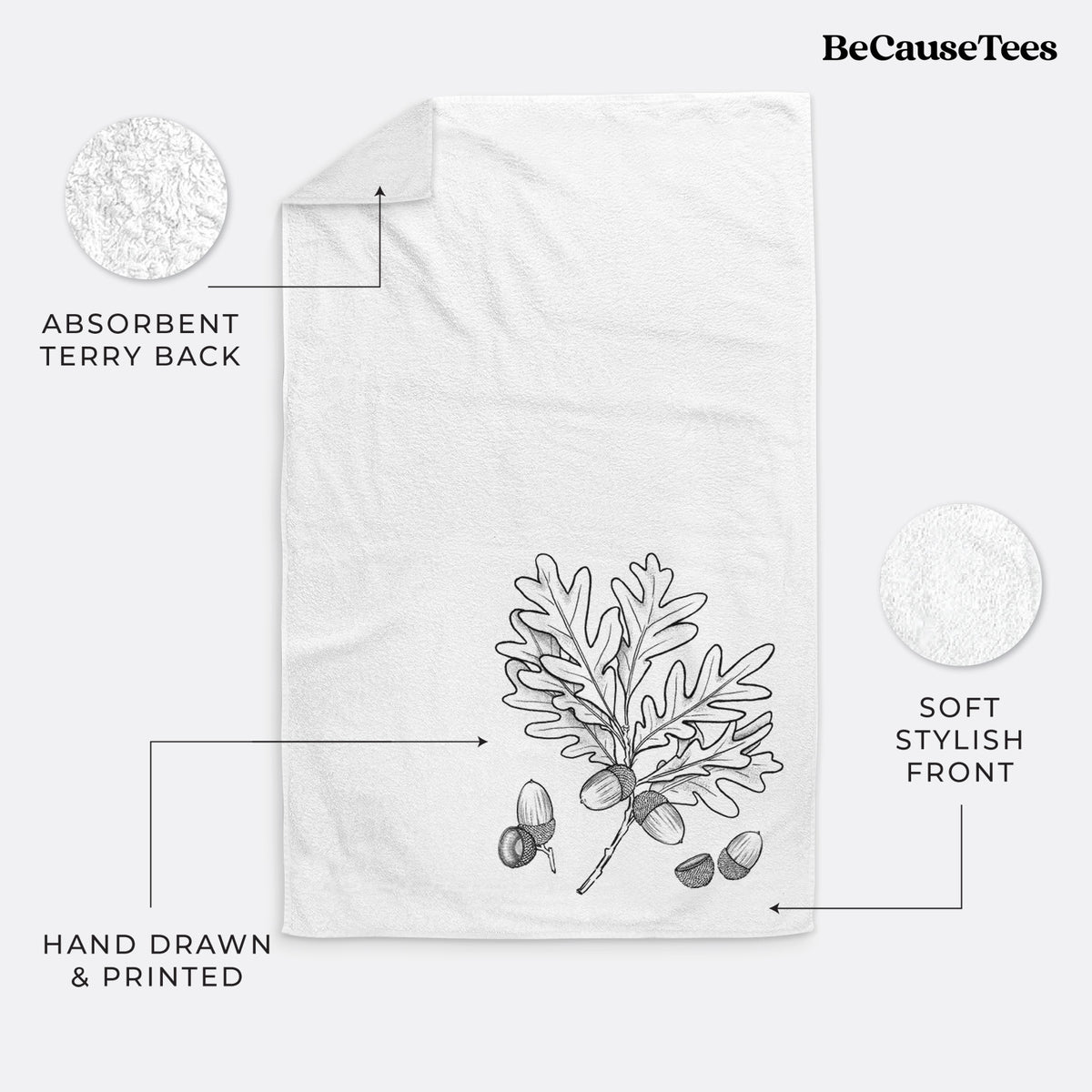 White Oak Branch with Acorns - Quercus alba Premium Decorative Hand Towel