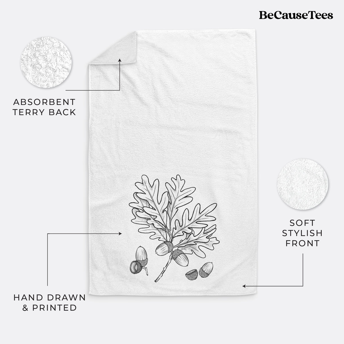White Oak Branch with Acorns - Quercus alba Premium Decorative Hand Towel