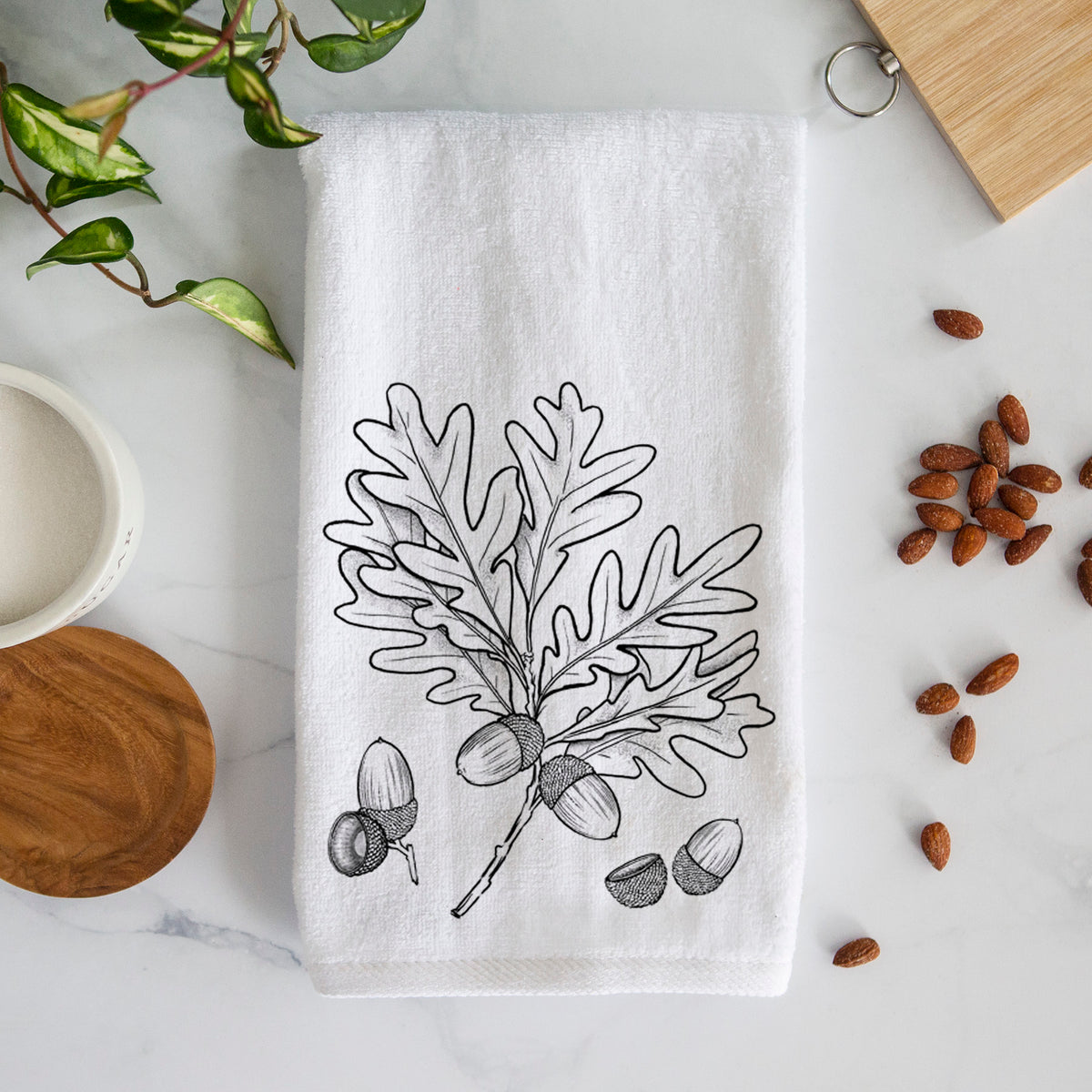 White Oak Branch with Acorns - Quercus alba Premium Decorative Hand Towel