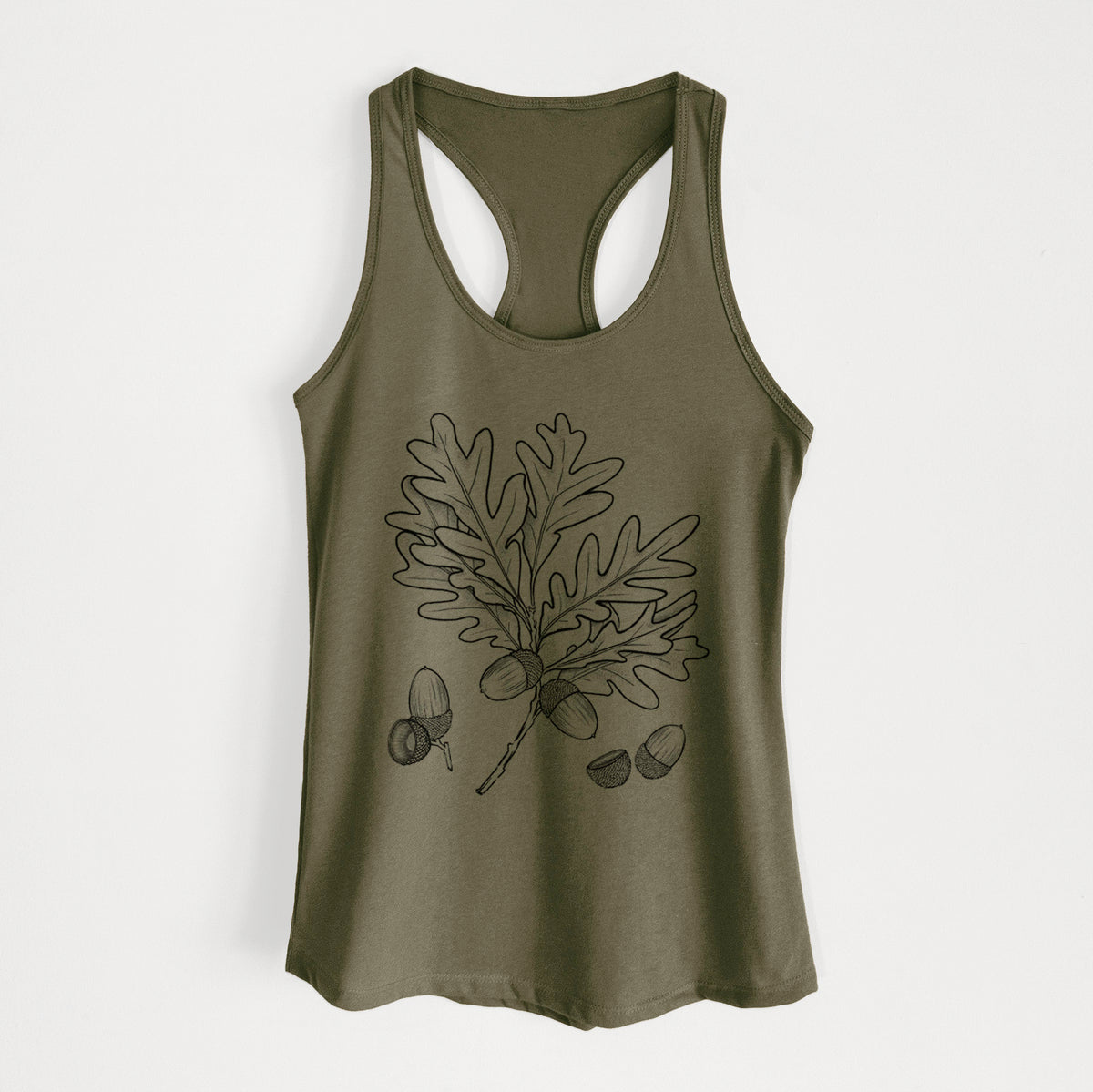 White Oak Branch with Acorns - Quercus alba - Women's Racerback Tanktop