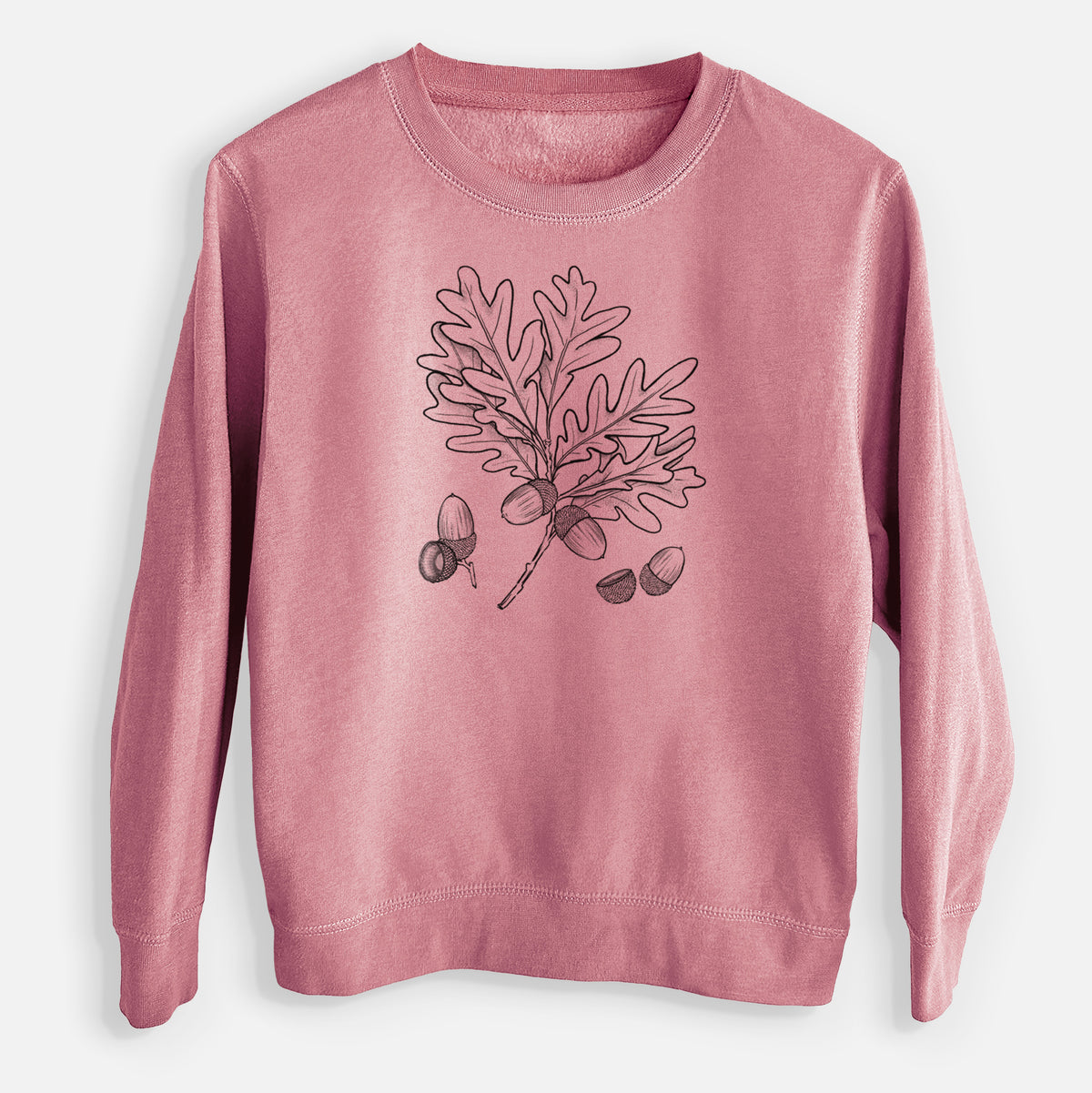 White Oak Branch with Acorns - Quercus alba - Youth Lightweight Crewneck Sweatshirt