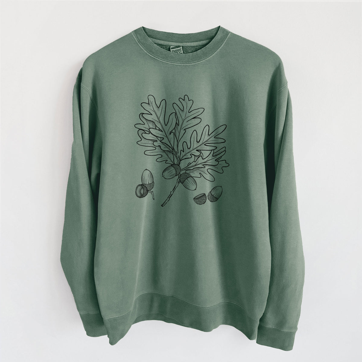 White Oak Branch with Acorns - Quercus alba - Unisex Pigment Dyed Crew Sweatshirt