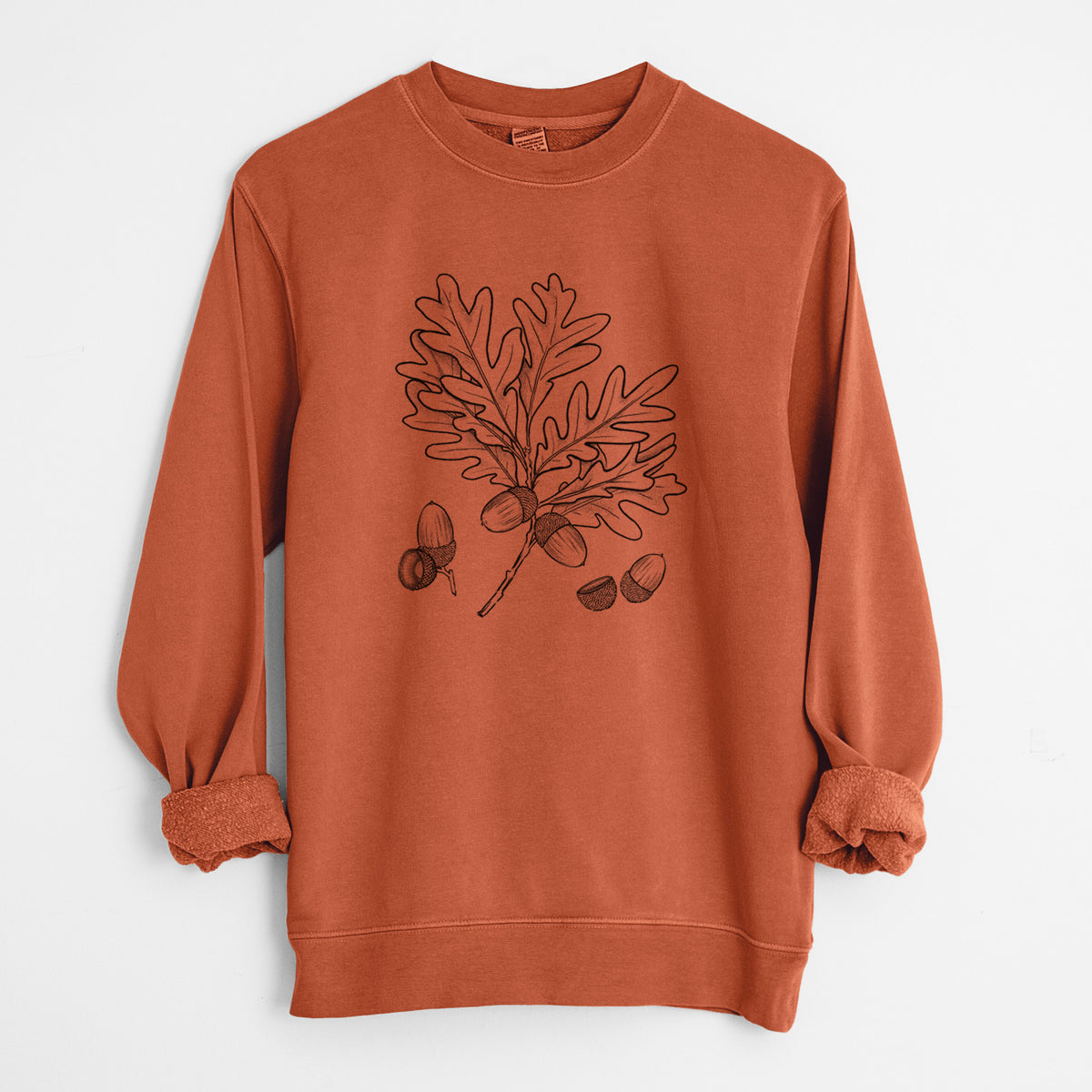 White Oak Branch with Acorns - Quercus alba - Unisex Pigment Dyed Crew Sweatshirt