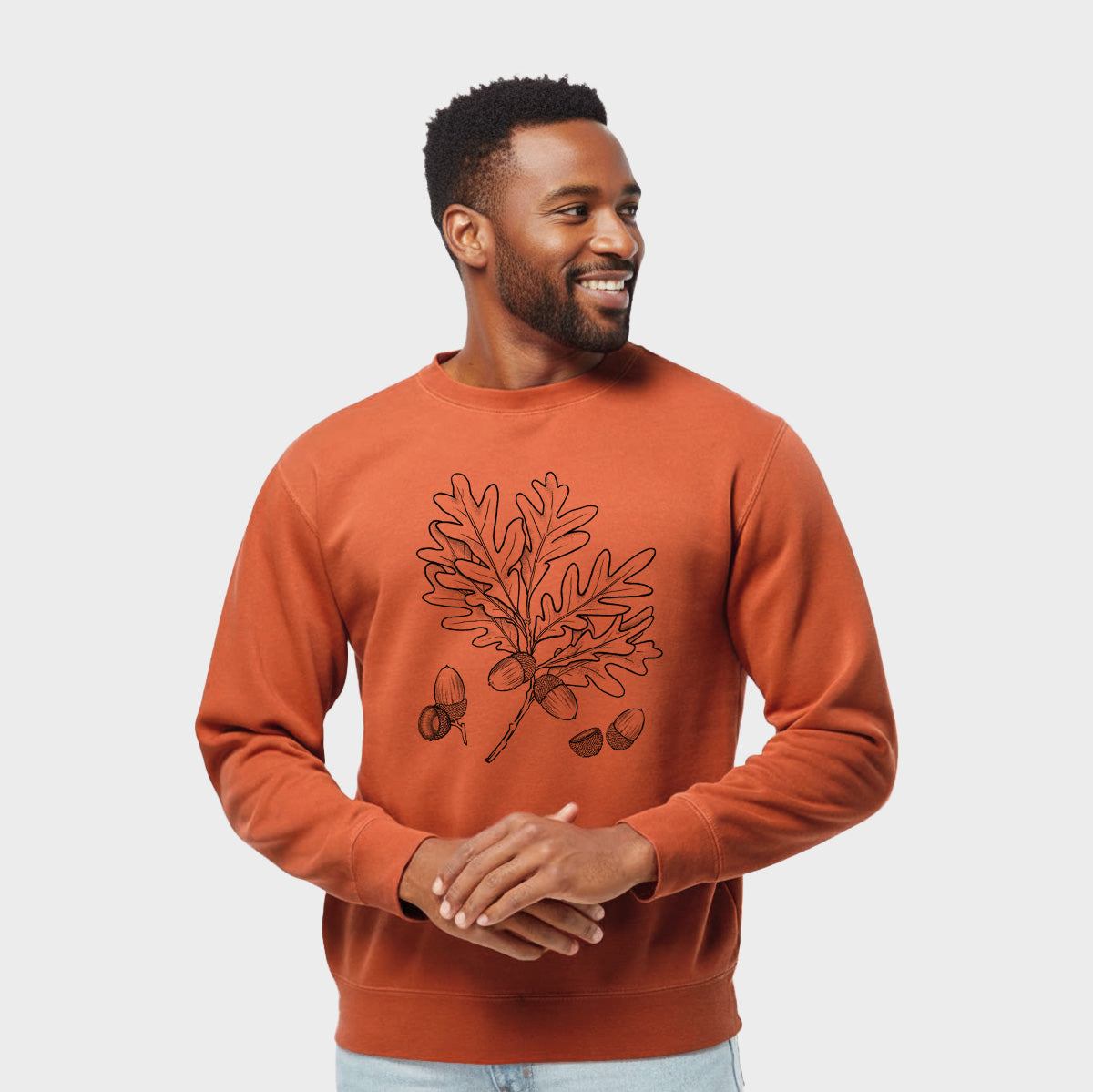 White Oak Branch with Acorns - Quercus alba - Unisex Pigment Dyed Crew Sweatshirt