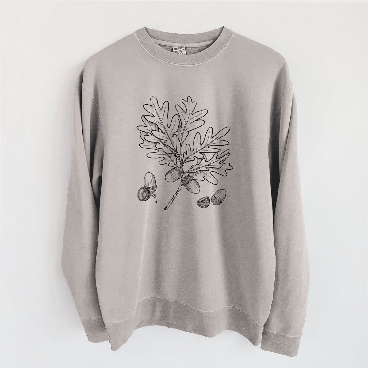 White Oak Branch with Acorns - Quercus alba - Unisex Pigment Dyed Crew Sweatshirt