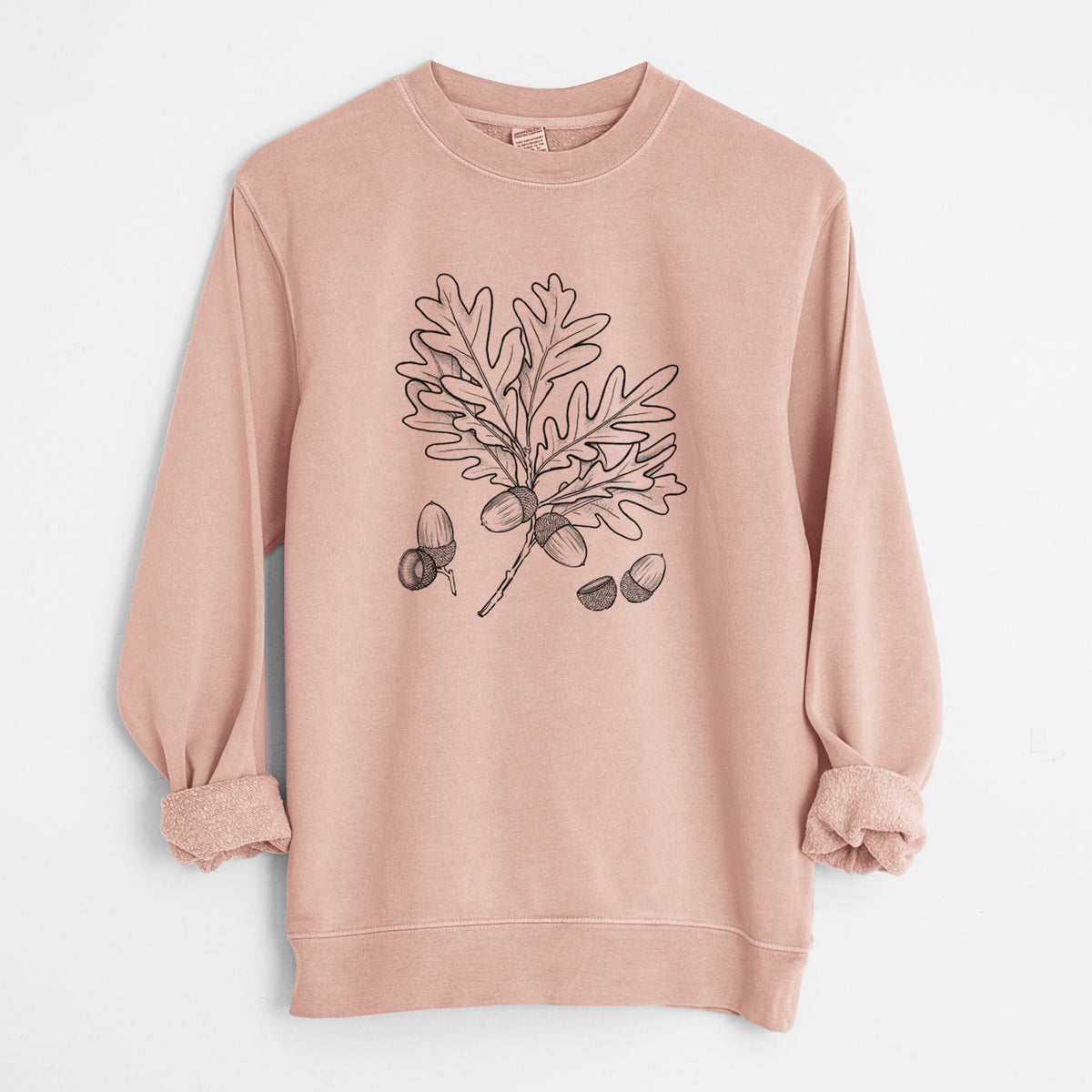 White Oak Branch with Acorns - Quercus alba - Unisex Pigment Dyed Crew Sweatshirt
