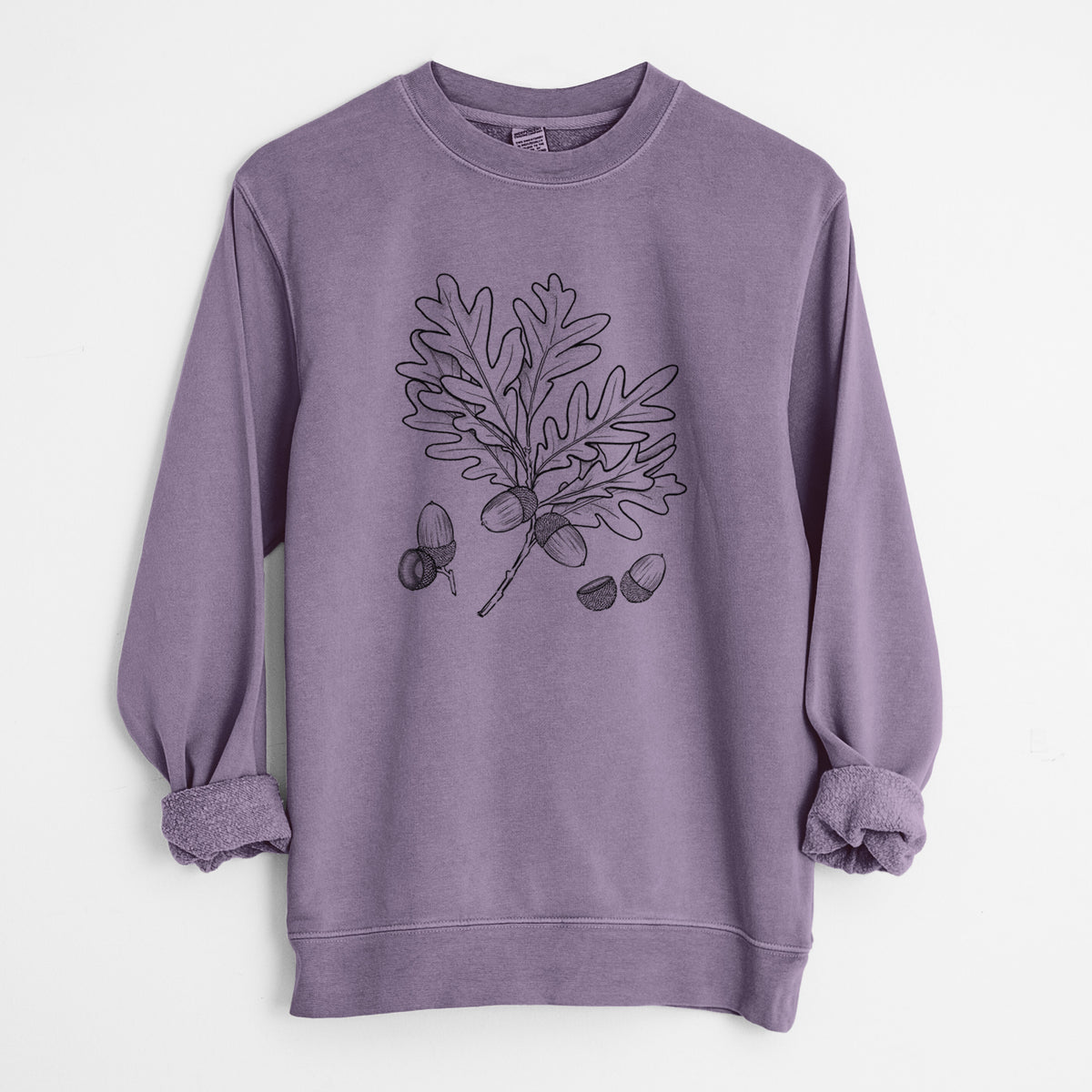 White Oak Branch with Acorns - Quercus alba - Unisex Pigment Dyed Crew Sweatshirt