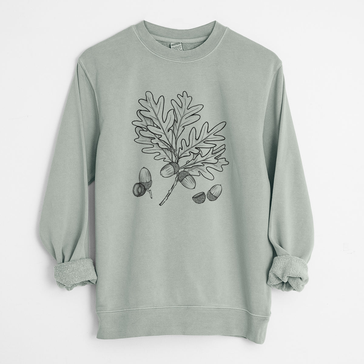 White Oak Branch with Acorns - Quercus alba - Unisex Pigment Dyed Crew Sweatshirt