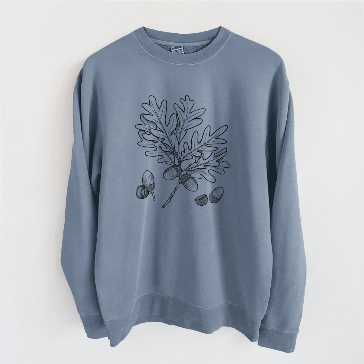 White Oak Branch with Acorns - Quercus alba - Unisex Pigment Dyed Crew Sweatshirt