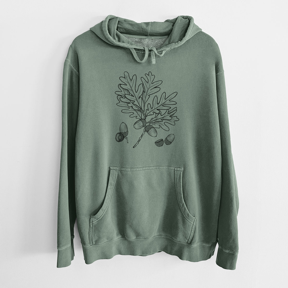 White Oak Branch with Acorns - Quercus alba - Unisex Pigment Dyed Hoodie