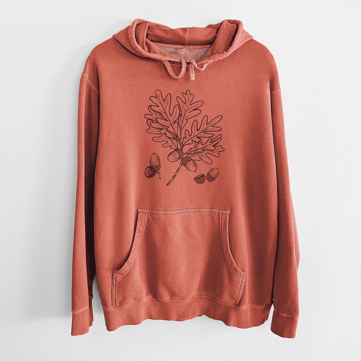 White Oak Branch with Acorns - Quercus alba - Unisex Pigment Dyed Hoodie