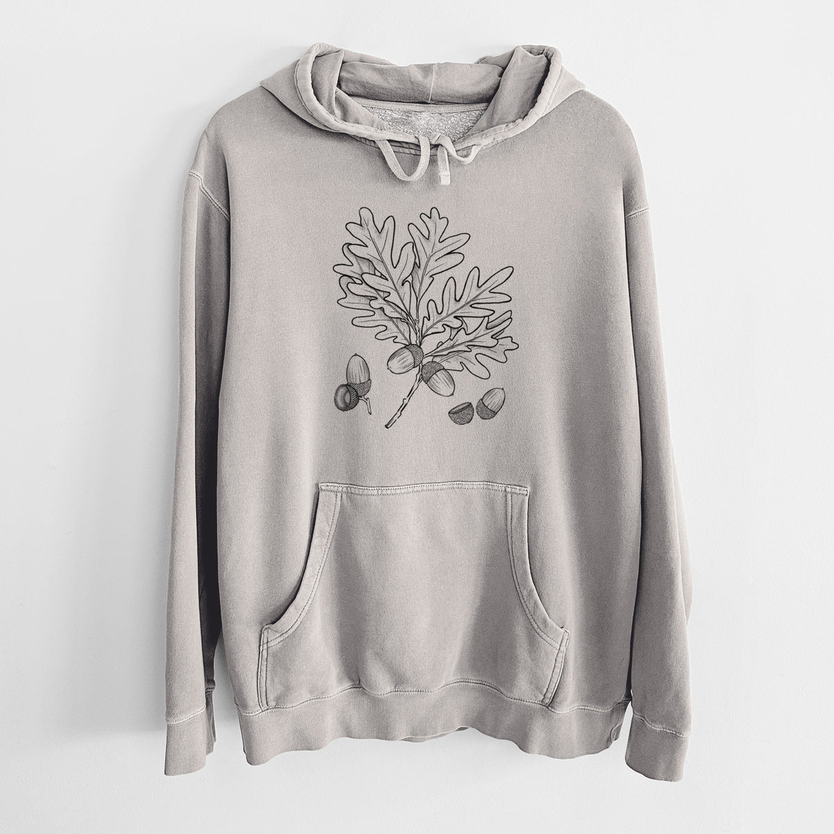 White Oak Branch with Acorns - Quercus alba - Unisex Pigment Dyed Hoodie
