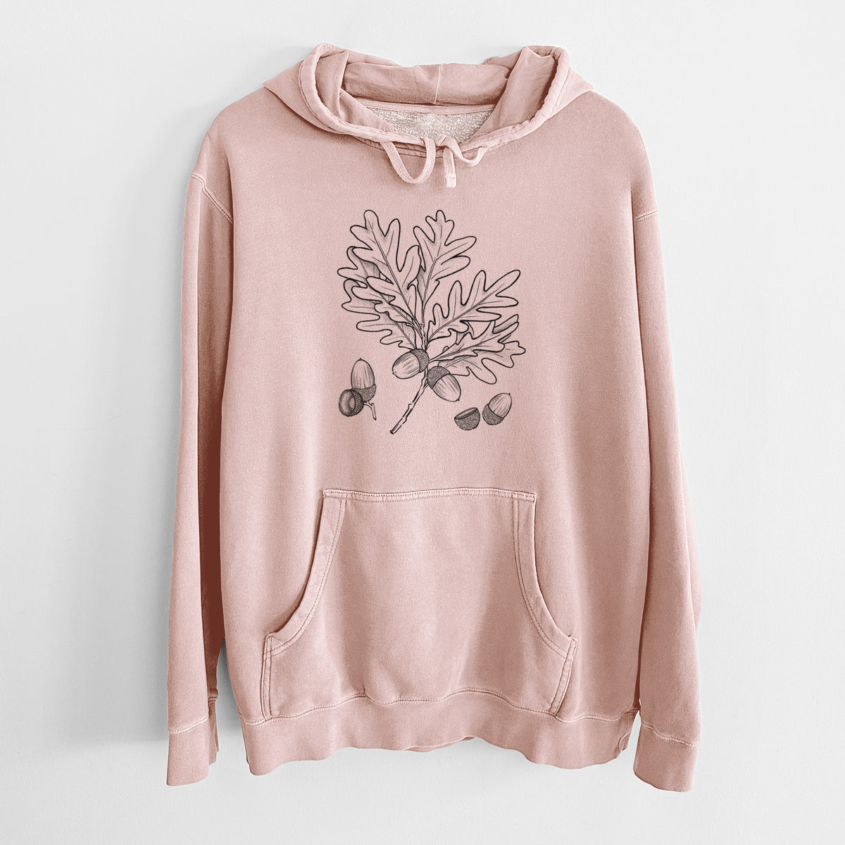 White Oak Branch with Acorns - Quercus alba - Unisex Pigment Dyed Hoodie