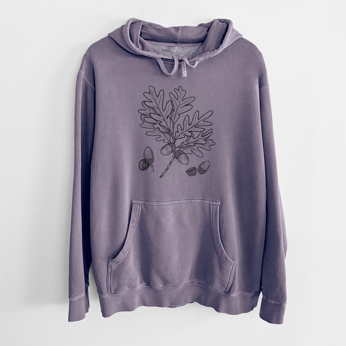 White Oak Branch with Acorns - Quercus alba - Unisex Pigment Dyed Hoodie