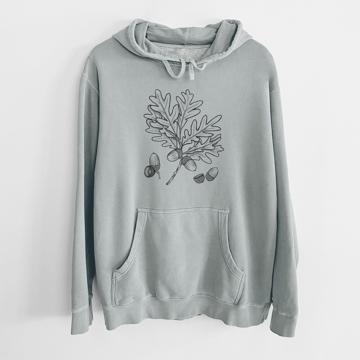 White Oak Branch with Acorns - Quercus alba - Unisex Pigment Dyed Hoodie