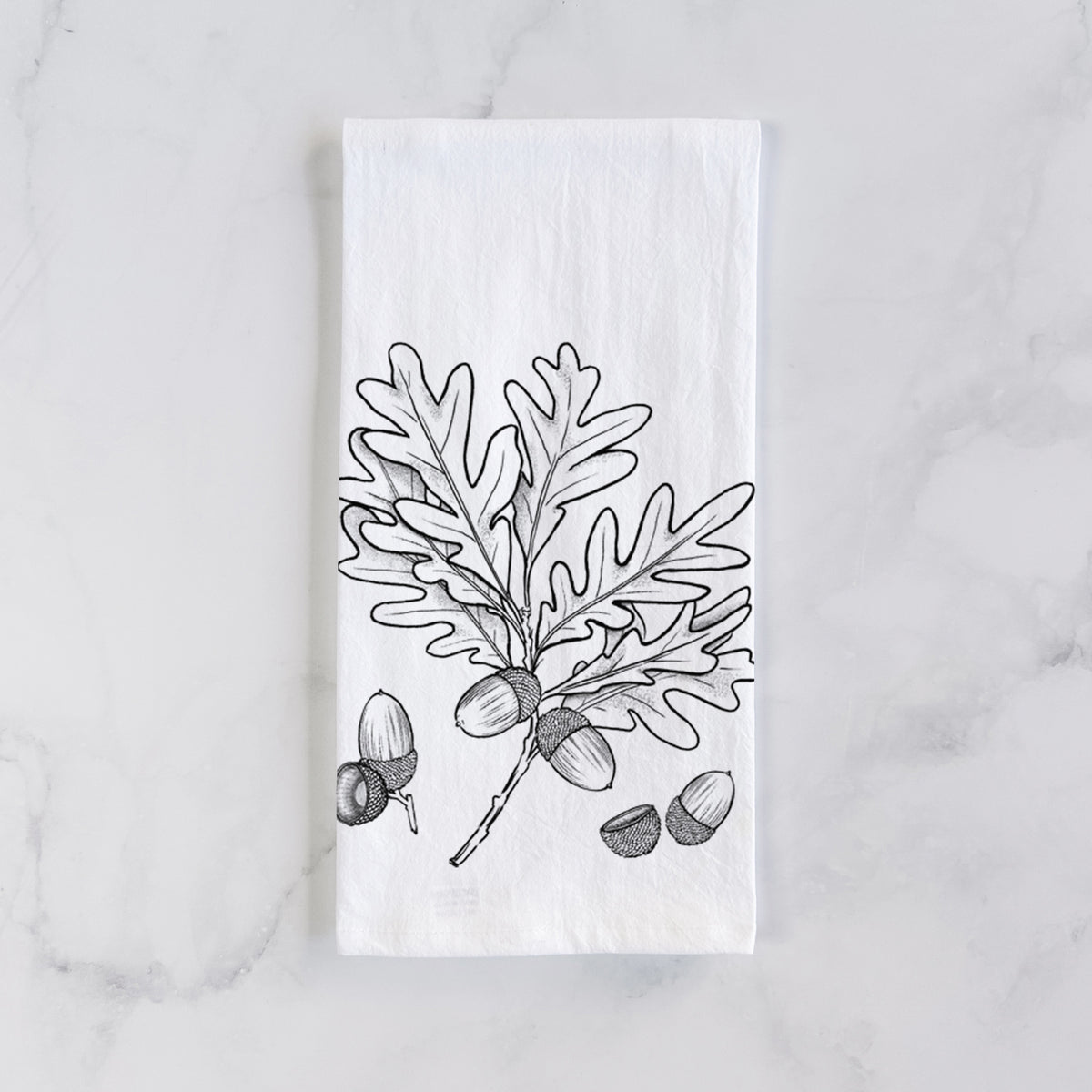 White Oak Branch with Acorns - Quercus alba Tea Towel
