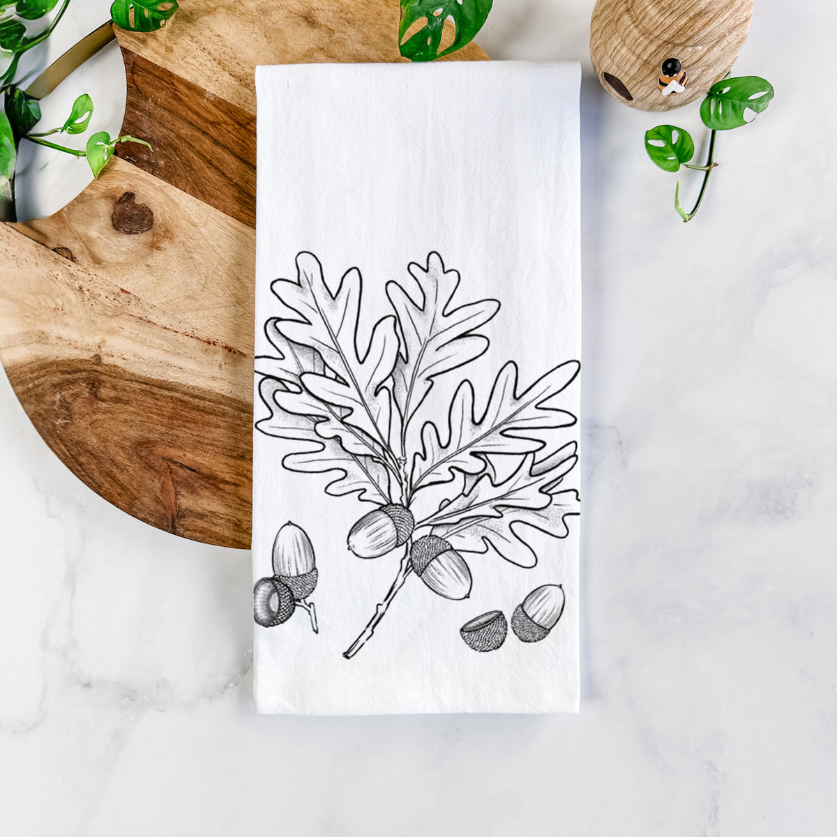 White Oak Branch with Acorns - Quercus alba Tea Towel