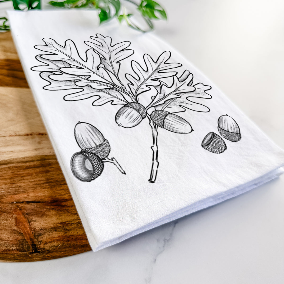 White Oak Branch with Acorns - Quercus alba Tea Towel