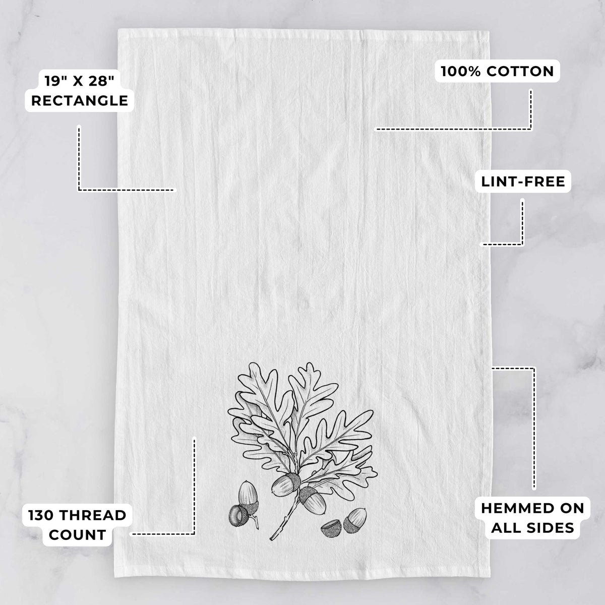 White Oak Branch with Acorns - Quercus alba Tea Towel