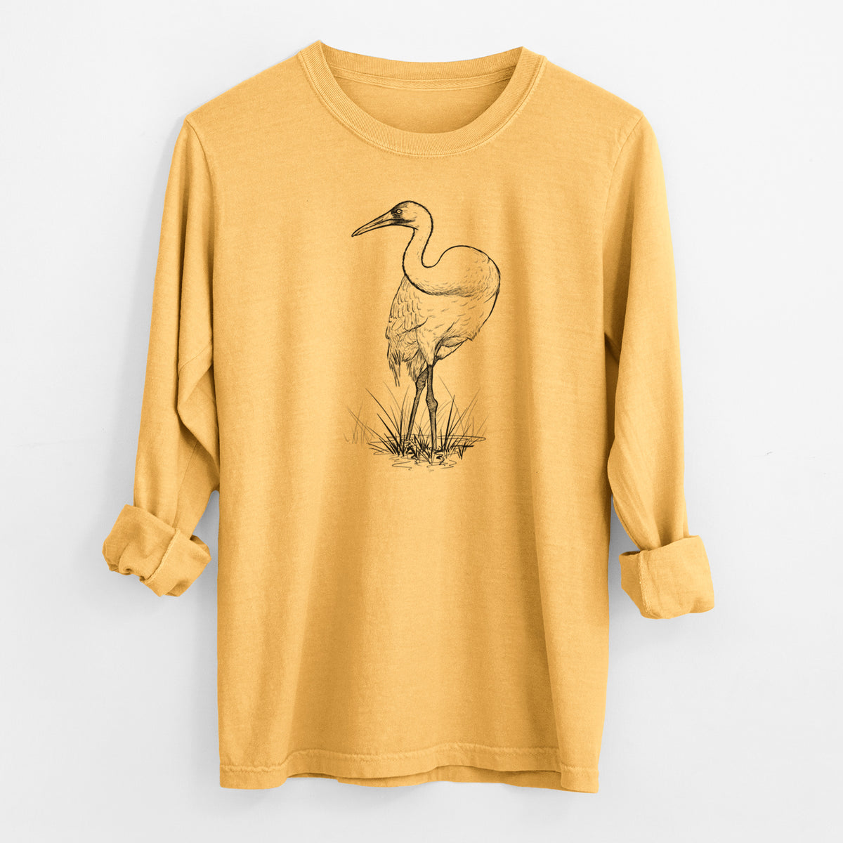 Whooping Crane - Grus americana - Men&#39;s Heavyweight 100% Cotton Long Sleeve