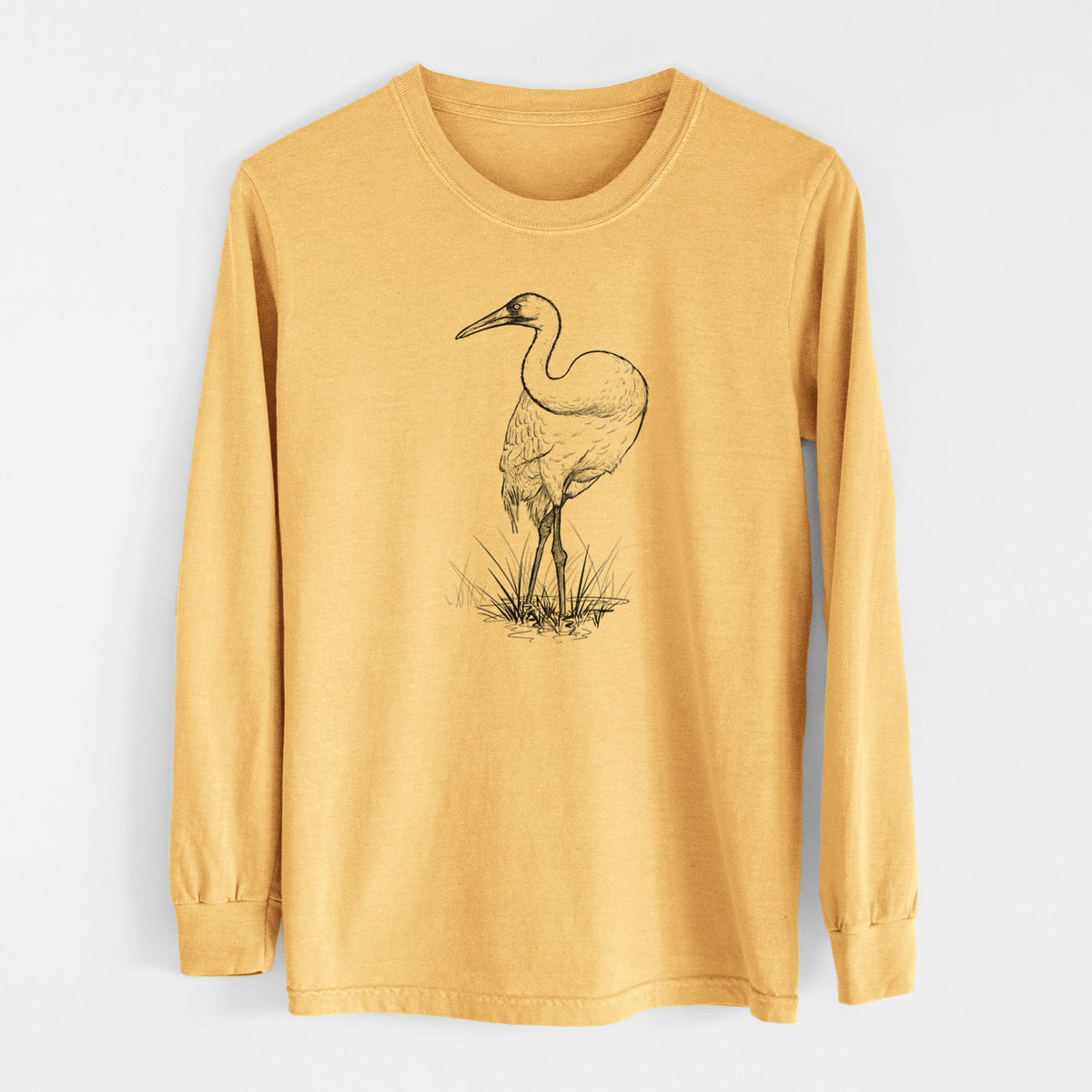 Whooping Crane - Grus americana - Men&#39;s Heavyweight 100% Cotton Long Sleeve