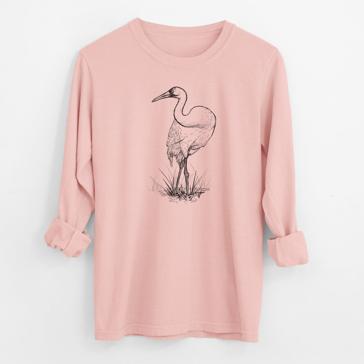 Whooping Crane - Grus americana - Men&#39;s Heavyweight 100% Cotton Long Sleeve