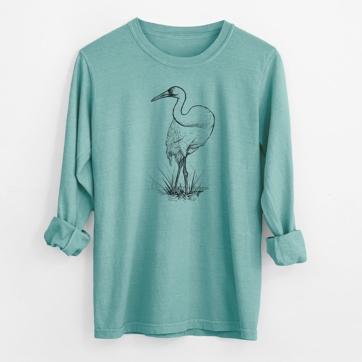 Whooping Crane - Grus americana - Men&#39;s Heavyweight 100% Cotton Long Sleeve