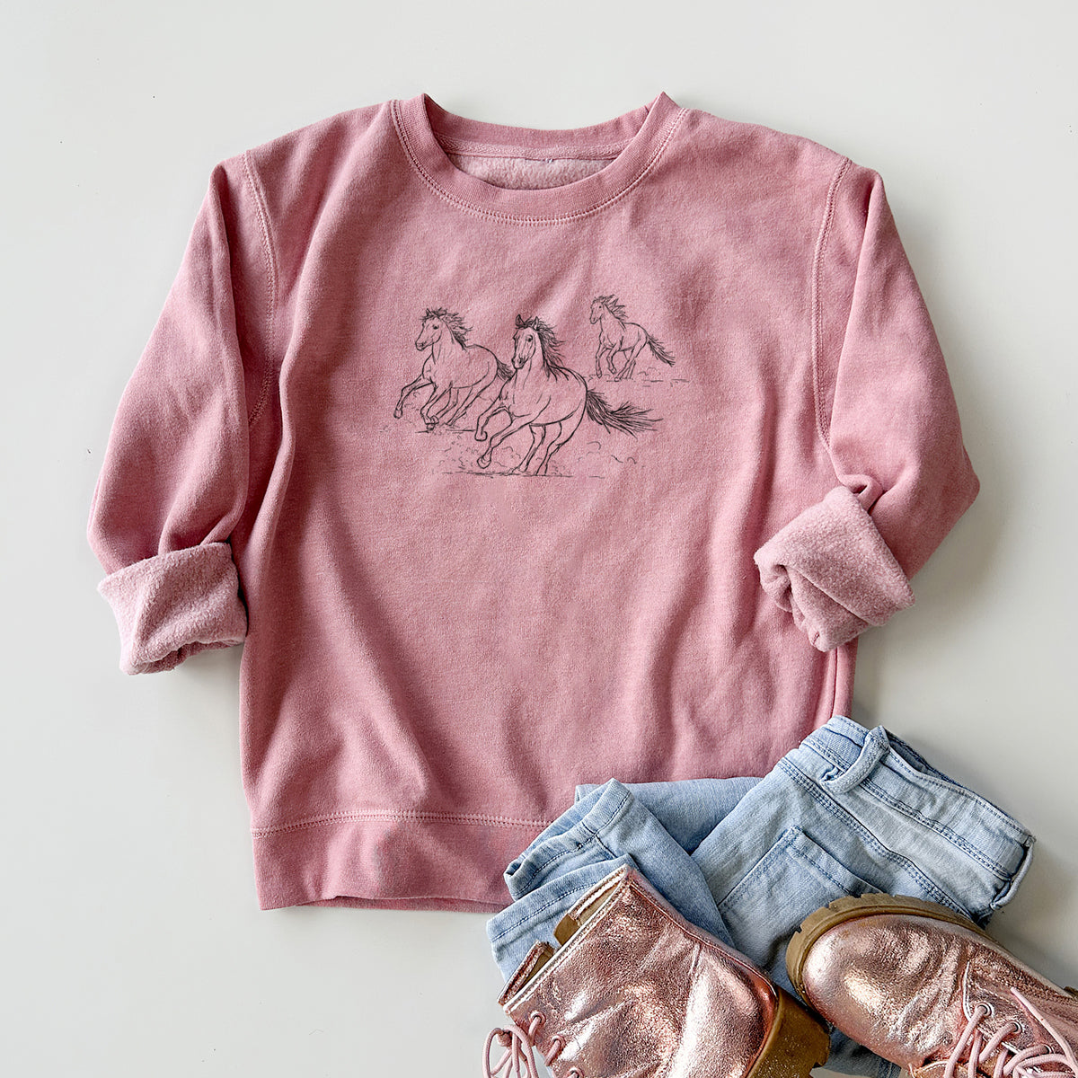 Wild Horses Running - Youth Lightweight Crewneck Sweatshirt