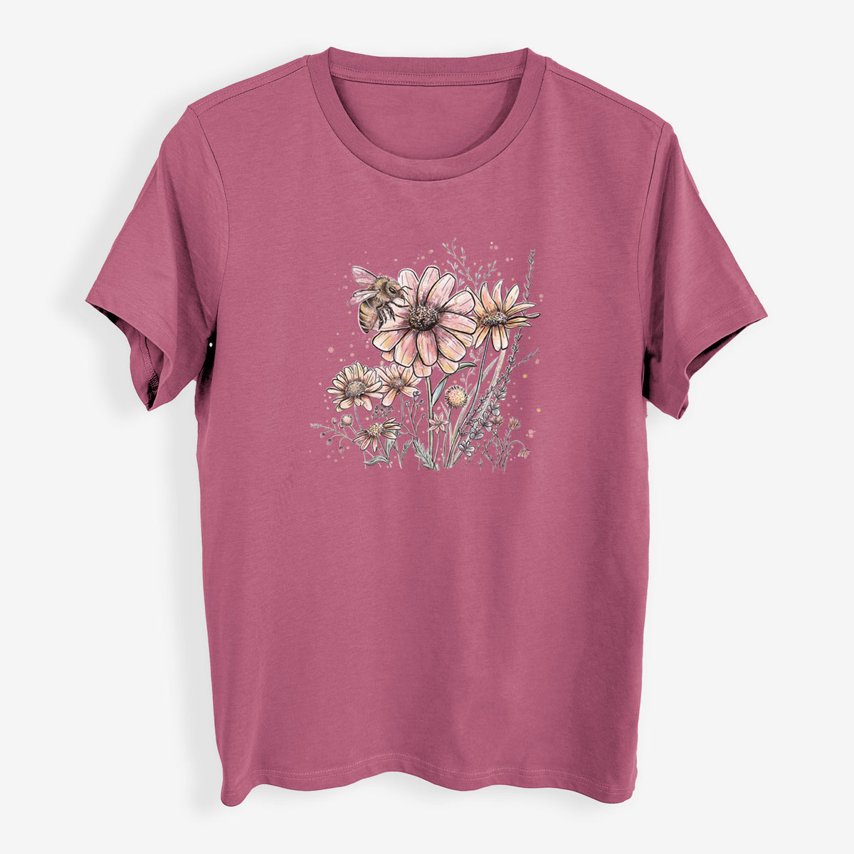 Bee with Wildflowers - Womens Everyday Maple Tee