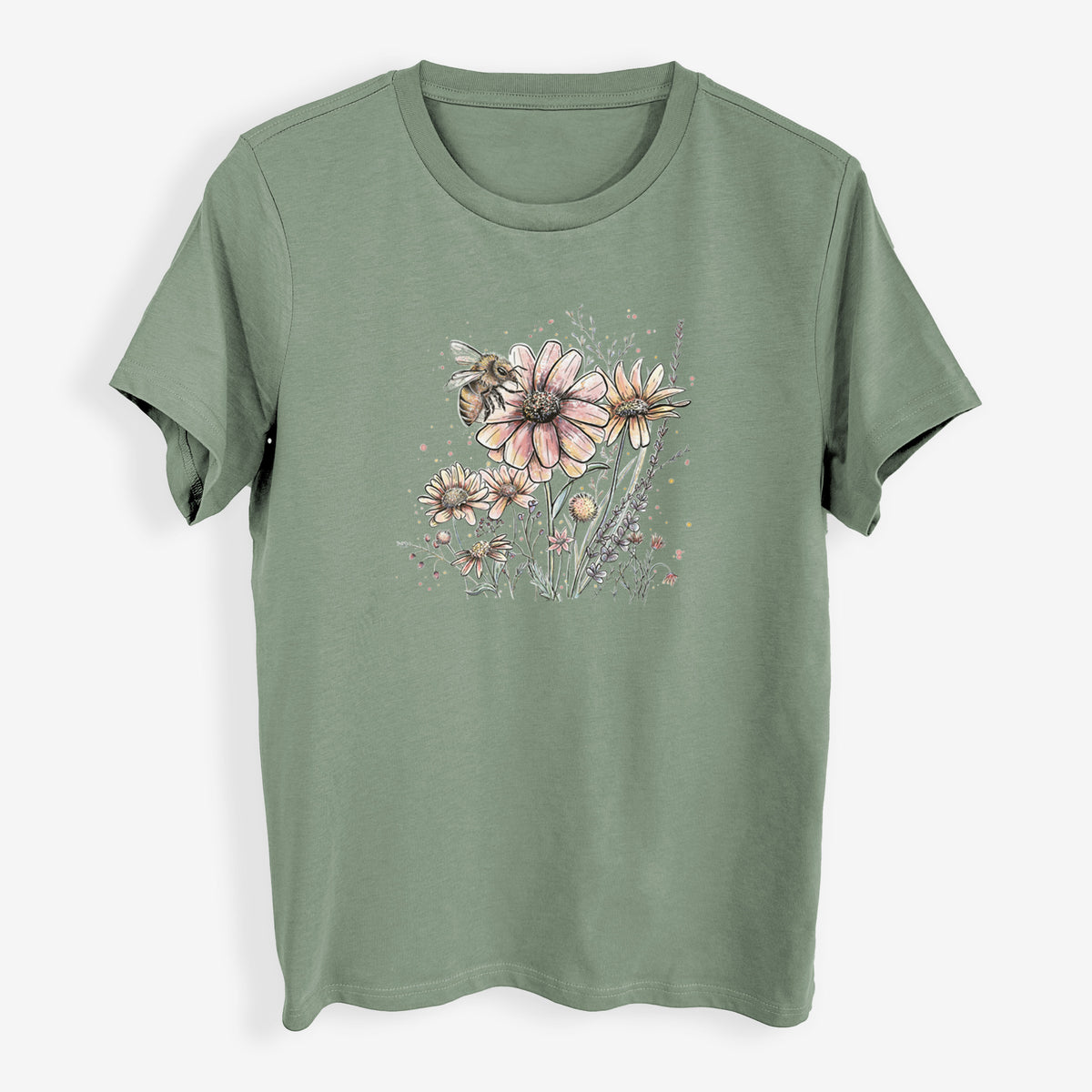 Bee with Wildflowers - Womens Everyday Maple Tee